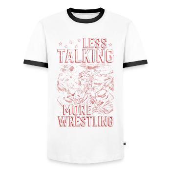 Armdrücken Less Talking More Wrestling - Männer Kontrast-T-Shirt - Weiß/Schwarz - Vorne - AI Model Female 172 light (172cm) & AI Model Male 178 dark (178cm)