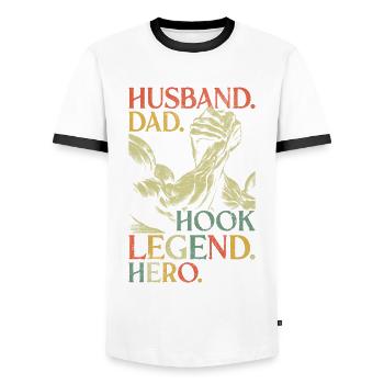 Arm Wrestling Husband Dad Hook Legend Hero - Men's Ringer Shirt - white/black - Front - AI Model Female 172 light (172cm) & AI Model Male 178 dark (178cm)