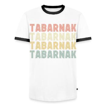 TABARNAK Je Peux Pas Je Me Barre Au Canada Retro - T-shirt contrasté Homme - blanc/noir - Devant - AI Model Female 172 light (172cm) & AI Model Male 178 dark (178cm)