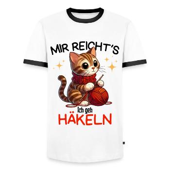 J’en ai assez de chats chat au Crochet laine à la main - T-shirt contrasté Homme - blanc/noir - Devant - AI Model Female 172 light (172cm) & AI Model Male 178 dark (178cm)