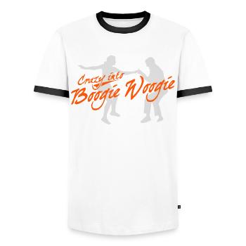 Boogie Woogie Swing Dance Dancing - Men's Ringer Shirt - white/black - Front - AI Model Female 172 light (172cm) & AI Model Male 178 dark (178cm)