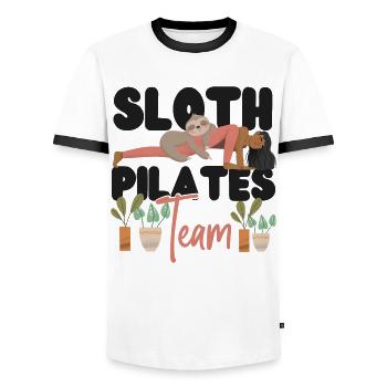 Instructeur de Pilates Professeur de paresseux - T-shirt contrasté Homme - blanc/noir - Devant - AI Model Female 172 light (172cm) & AI Model Male 178 dark (178cm)