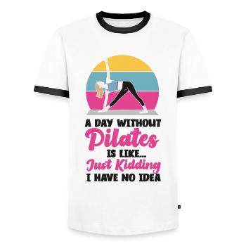 Instructeur de Pilates Professeur Retro A - T-shirt contrasté Homme - blanc/noir - Devant - AI Model Female 172 light (172cm) & AI Model Male 178 dark (178cm)