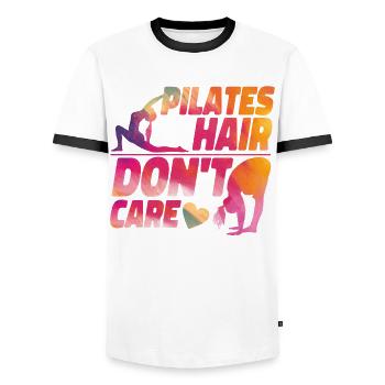 Instructeur de Pilates Enseignante Fille - T-shirt contrasté Homme - blanc/noir - Devant - AI Model Female 172 light (172cm) & AI Model Male 178 dark (178cm)