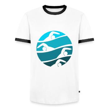 Nageur Piscine Triathlon - T-shirt contrasté Homme - blanc/noir - Devant - AI Model Female 172 light (172cm) & AI Model Male 178 dark (178cm)