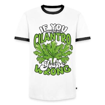 Coriandre Si vous n’aimez pas la coriandre, vous vous trompez - T-shirt contrasté Homme - blanc/noir - Devant - AI Model Female 172 light (172cm) & AI Model Male 178 dark (178cm)