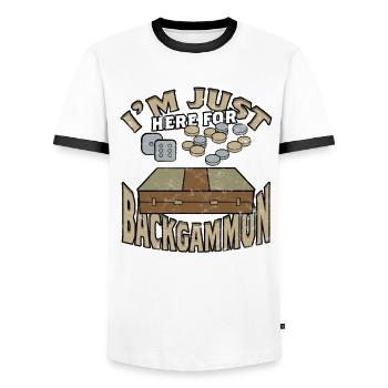Je suis juste là pour le backgammon - T-shirt contrasté Homme - blanc/noir - Devant - AI Model Female 172 light (172cm) & AI Model Male 178 dark (178cm)