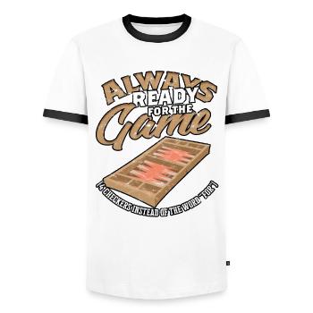Backgammon toujours prêt pour le jeu - T-shirt contrasté Homme - blanc/noir - Devant - AI Model Female 172 light (172cm) & AI Model Male 178 dark (178cm)