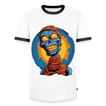 Blau und lustig, Skelett-Totenkopf-Mumie - Männer Kontrast-T-Shirt - Weiß/Schwarz - Vorne - AI Model Female 172 light (172cm) & AI Model Male 178 dark (178cm)