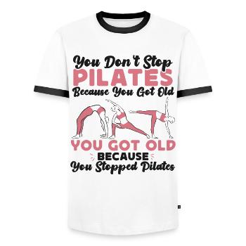 Pilates Instructor Teacher Retired - Men's Ringer Shirt - white/black - Front - AI Model Female 172 light (172cm) & AI Model Male 178 dark (178cm)