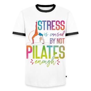 Instructeur de Pilates Enseignant - T-shirt contrasté Homme - blanc/noir - Devant - AI Model Female 172 light (172cm) & AI Model Male 178 dark (178cm)