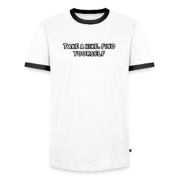 Hiking - Take a hike, find yourself - Men's Ringer Shirt - white/black - Front - AI Model Female 172 light (172cm) & AI Model Male 178 dark (178cm)