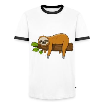 Sloth - Home office shirt - Gift - Men's Ringer Shirt - white/black - Front - AI Model Female 172 light (172cm) & AI Model Male 178 dark (178cm)