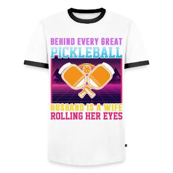 Mrs. Pickleball Partner Pickleball Couple Lovers - Men's Ringer Shirt - white/black - Front - AI Model Female 172 light (172cm) & AI Model Male 178 dark (178cm)
