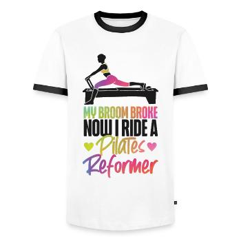 Instructeur de Pilates Enseignant - T-shirt contrasté Homme - blanc/noir - Devant - AI Model Female 172 light (172cm) & AI Model Male 178 dark (178cm)
