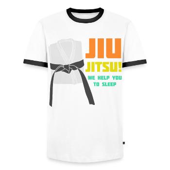 BJJ Ju-Jitsu Brasilian Jiu-Jitsu - Männer Kontrast-T-Shirt - Weiß/Schwarz - Vorne - AI Model Female 172 light (172cm) & AI Model Male 178 dark (178cm)