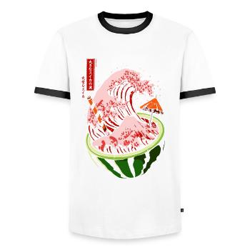 Kanagawa japon Pastèque - T-shirt contrasté Homme - blanc/noir - Devant - AI Model Female 172 light (172cm) & AI Model Male 178 dark (178cm)