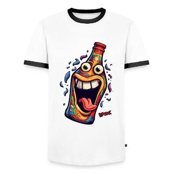 Funny Face - Party Bottle in Celebration Mood - Men's Ringer Shirt - white/black - Front - AI Model Female 172 light (172cm) & AI Model Male 178 dark (178cm)