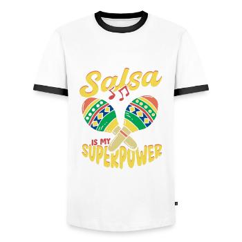 Salsa Is My Superpower Salsero Salsera - Männer Kontrast-T-Shirt - Weiß/Schwarz - Vorne - AI Model Female 172 light (172cm) & AI Model Male 178 dark (178cm)
