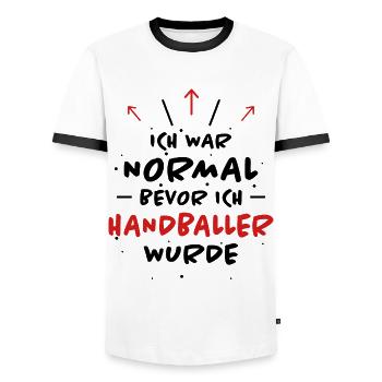 Handball Spruch Sport Lustiges Handballer Geschenk - Männer Kontrast-T-Shirt - Weiß/Schwarz - Vorne - AI Model Female 172 light (172cm) & AI Model Male 178 dark (178cm)