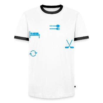 Eat Sleep Hockey Repeat Funny Sport Game Player - Men's Ringer Shirt - white/black - Front - AI Model Female 172 light (172cm) & AI Model Male 178 dark (178cm)