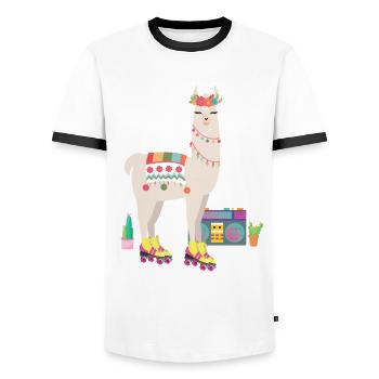lama patin à roulettes Derby Retro des années 70 80 Cactus - T-shirt contrasté Homme - blanc/noir - Devant - AI Model Female 172 light (172cm) & AI Model Male 178 dark (178cm)