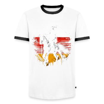 Germany Equestrian Competition Coach - Men's Ringer Shirt - white/black - Front - AI Model Female 172 light (172cm) & AI Model Male 178 dark (178cm)
