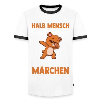 Mi-humain, mi-ours - T-shirt contrasté Homme - blanc/noir - Devant - AI Model Female 172 light (172cm) & AI Model Male 178 dark (178cm)