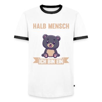 Mi-humain, mi-ours - T-shirt contrasté Homme - blanc/noir - Devant - AI Model Female 172 light (172cm) & AI Model Male 178 dark (178cm)