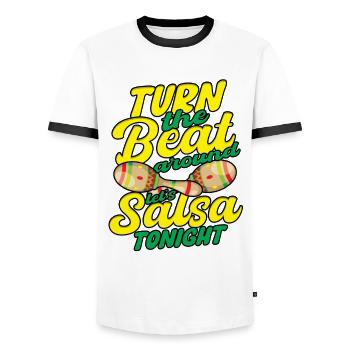 Tournez le rythme Let’s Salsa Tonight - T-shirt contrasté Homme - blanc/noir - Devant - AI Model Female 172 light (172cm) & AI Model Male 178 dark (178cm)