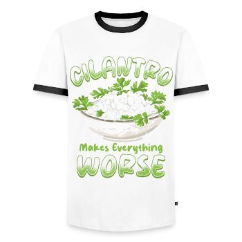 Coriander Hater Cilantro Makes Everything Worse - Men's Ringer Shirt - white/black - Front - AI Model Female 172 light (172cm) & AI Model Male 178 dark (178cm)