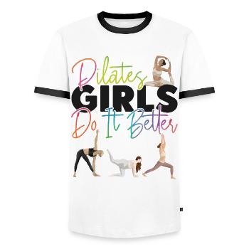 Pilates Instructor Teacher Pilates - Männer Kontrast-T-Shirt - Weiß/Schwarz - Vorne - AI Model Female 172 light (172cm) & AI Model Male 178 dark (178cm)