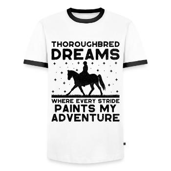 Thoroughbred Horse Racing Riding Equestian Horses - Men's Ringer Shirt - white/black - Front - AI Model Female 172 light (172cm) & AI Model Male 178 dark (178cm)