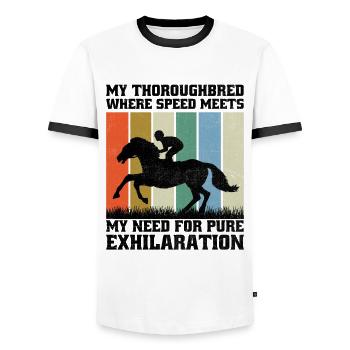 Thoroughbred Horse Racing Riding Equestian Horses - Men's Ringer Shirt - white/black - Front - AI Model Female 172 light (172cm) & AI Model Male 178 dark (178cm)