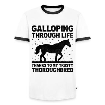 Courses de chevaux pur-sang Équitation Chevaux équestres - T-shirt contrasté Homme - blanc/noir - Devant - AI Model Female 172 light (172cm) & AI Model Male 178 dark (178cm)