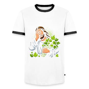 Anti Coriander Cilantro Is God's Biggest Mistake - Men's Ringer Shirt - white/black - Front - AI Model Female 172 light (172cm) & AI Model Male 178 dark (178cm)