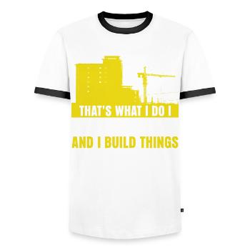 Construction Worker Crane - Men's Ringer Shirt - white/black - Front - AI Model Female 172 light (172cm) & AI Model Male 178 dark (178cm)