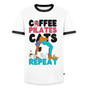 Instructeur de Pilates Professeur Café - T-shirt contrasté Homme - blanc/noir - Devant - AI Model Female 172 light (172cm) & AI Model Male 178 dark (178cm)