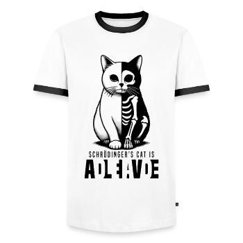 Schrödinger's Cat is Dead and Alive - Männer Kontrast-T-Shirt - Weiß/Schwarz - Vorne - AI Model Female 172 light (172cm) & AI Model Male 178 dark (178cm)