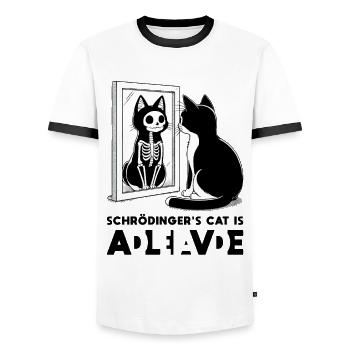 Schrödinger's Cat Alive Dead - Men's Ringer Shirt - white/black - Front - AI Model Female 172 light (172cm) & AI Model Male 178 dark (178cm)
