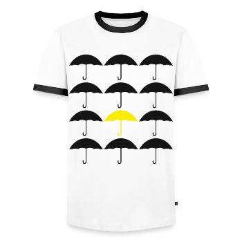 Yellow Umbrella Be different Umbrellas - Men's Ringer Shirt - white/black - Front - AI Model Female 172 light (172cm) & AI Model Male 178 dark (178cm)