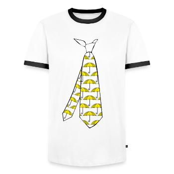 Yellow Umbrella Tie with Umbrellas - Männer Kontrast-T-Shirt - Weiß/Schwarz - Vorne - AI Model Female 172 light (172cm) & AI Model Male 178 dark (178cm)