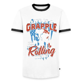 Sambo Life Is A Grapple I'm Just Rolling With It - Men's Ringer Shirt - white/black - Front - AI Model Female 172 light (172cm) & AI Model Male 178 dark (178cm)