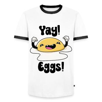 Yay Eggs - Men's Ringer Shirt - white/black - Front - AI Model Female 172 light (172cm) & AI Model Male 178 dark (178cm)