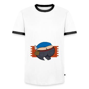 Humour super maçon - Sourire du maçon - Raie - T-shirt contrasté Homme - blanc/noir - Devant - AI Model Female 172 light (172cm) & AI Model Male 178 dark (178cm)