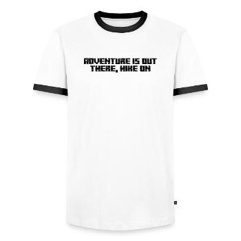 Hiking - Adventure is out there, hike on - Men's Ringer Shirt - white/black - Front - AI Model Female 172 light (172cm) & AI Model Male 178 dark (178cm)