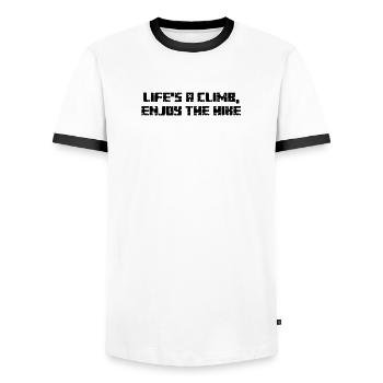 Hiking - Life's a climb, enjoy the hike - Men's Ringer Shirt - white/black - Front - AI Model Female 172 light (172cm) & AI Model Male 178 dark (178cm)