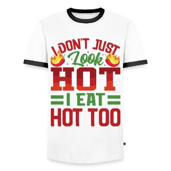 Sieht Heiß Aus – Mädchen Mit Scharfem Chili Und - Männer Kontrast-T-Shirt - Weiß/Schwarz - Vorne - AI Model Female 172 light (172cm) & AI Model Male 178 dark (178cm)
