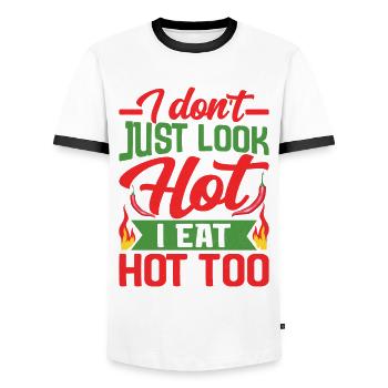 Sieht Heiß Aus – Mädchen Mit Scharfem Chili Und - Männer Kontrast-T-Shirt - Weiß/Schwarz - Vorne - AI Model Female 172 light (172cm) & AI Model Male 178 dark (178cm)