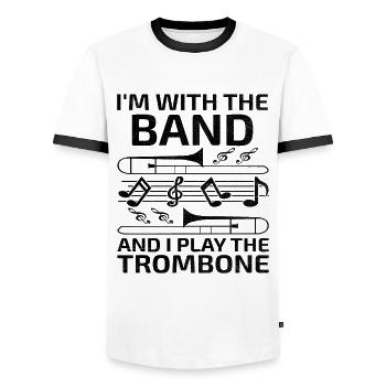 Trombonist Trombone Player Marching Band Trombone - Men's Ringer Shirt - white/black - Front - AI Model Female 172 light (172cm) & AI Model Male 178 dark (178cm)